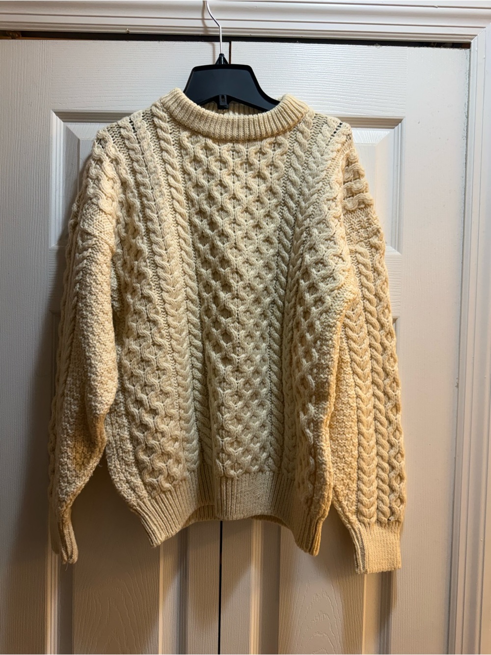 Small Cream Cable Knit Crewneck Sweater - from Ireland